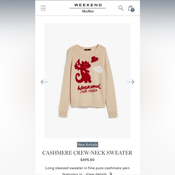 SOLD OUT! NWT WEEKEND MAX MARA ‘ADELCHI’EAR OF DRAGON CASHMERE CREW-NECK SWEATER - Picture 2 of 10